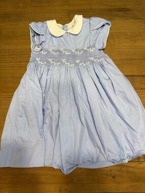 Girls Kidiwi Smocked Light Blue Peter Pan Collar Dress - Size 6